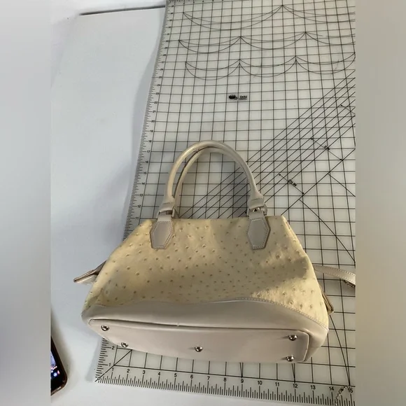 Longchamp Natural Tan Ostrich Leather Legend Bag Purse Satchel - Picture 14 of 15